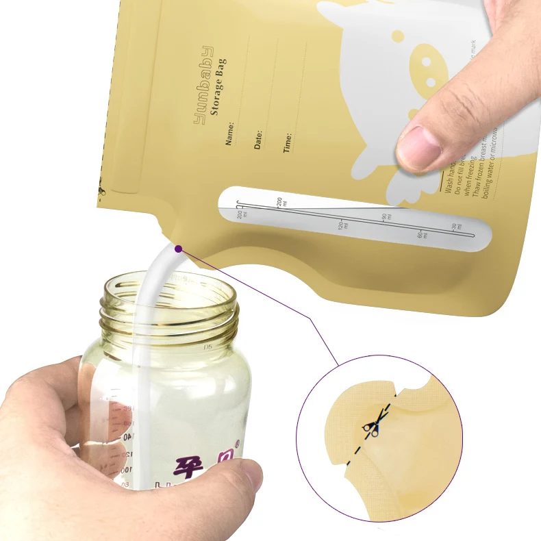Double Zipper BPA Free Food Grade Breast Milk Storage Bag Stand Up Plastic Liquid Milk Bags
