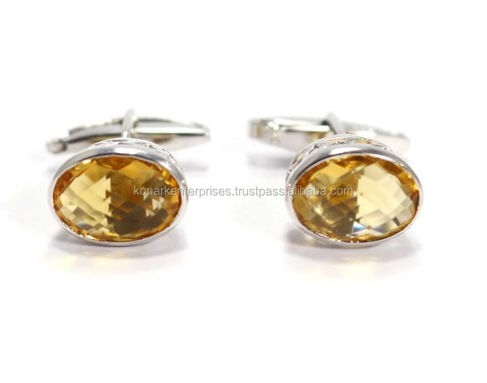 Граненые золотые топазы 925, оптовая продажа, запонки из стерлингового серебра с драгоценными камнями, мужские ювелирные изделия