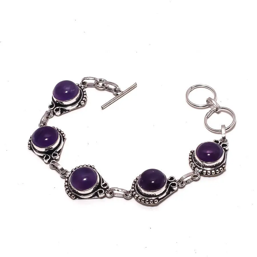 Tempting African Amethyst Gemstone 925 Sterling Silver Jewelry Bracelet