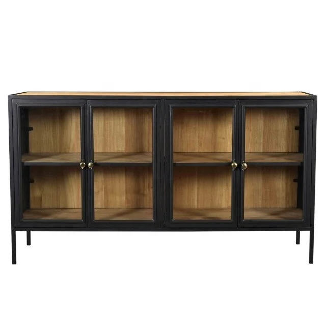 Modern metal large storage four doors TV Cabinet for Living Room Glass Display Sideboard
