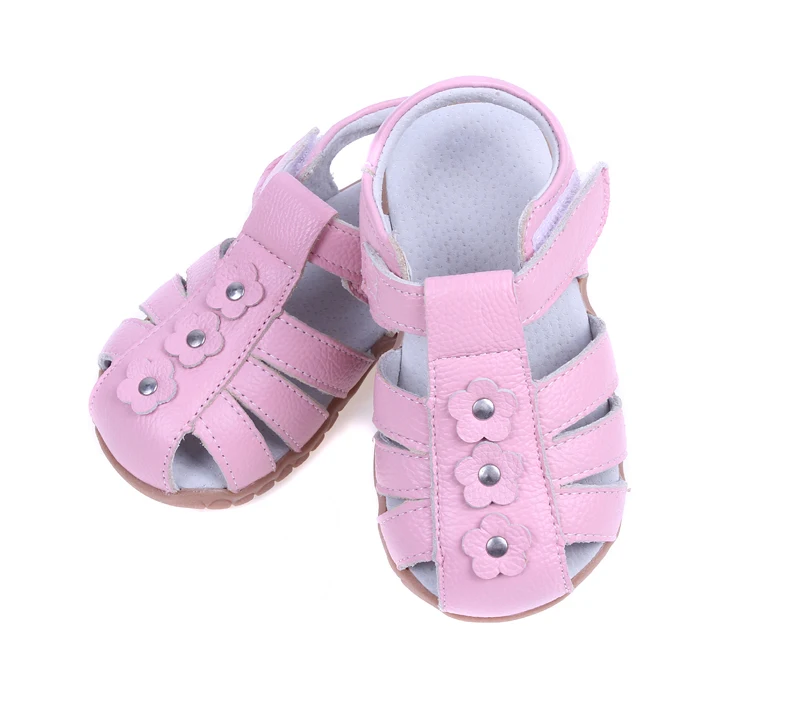 Genuine leather flora Pink toddler flat girl sandals
