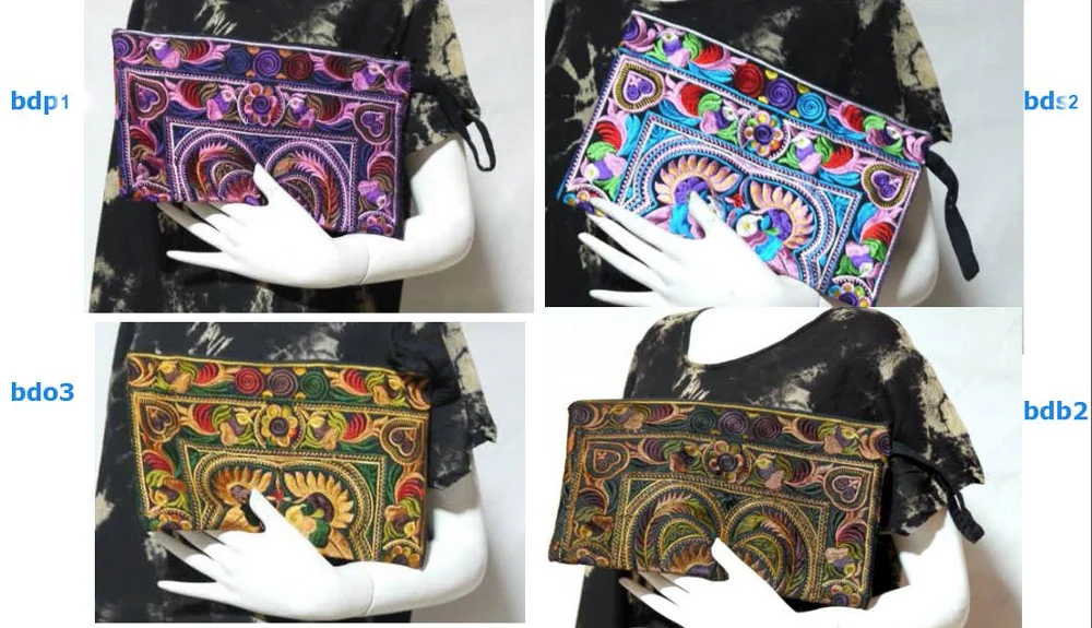 VTG HIPPIE BOHO Thai Hill Hmong Handmade Embroidery Floral Pouch Bag Clutch Purse Handbag Women