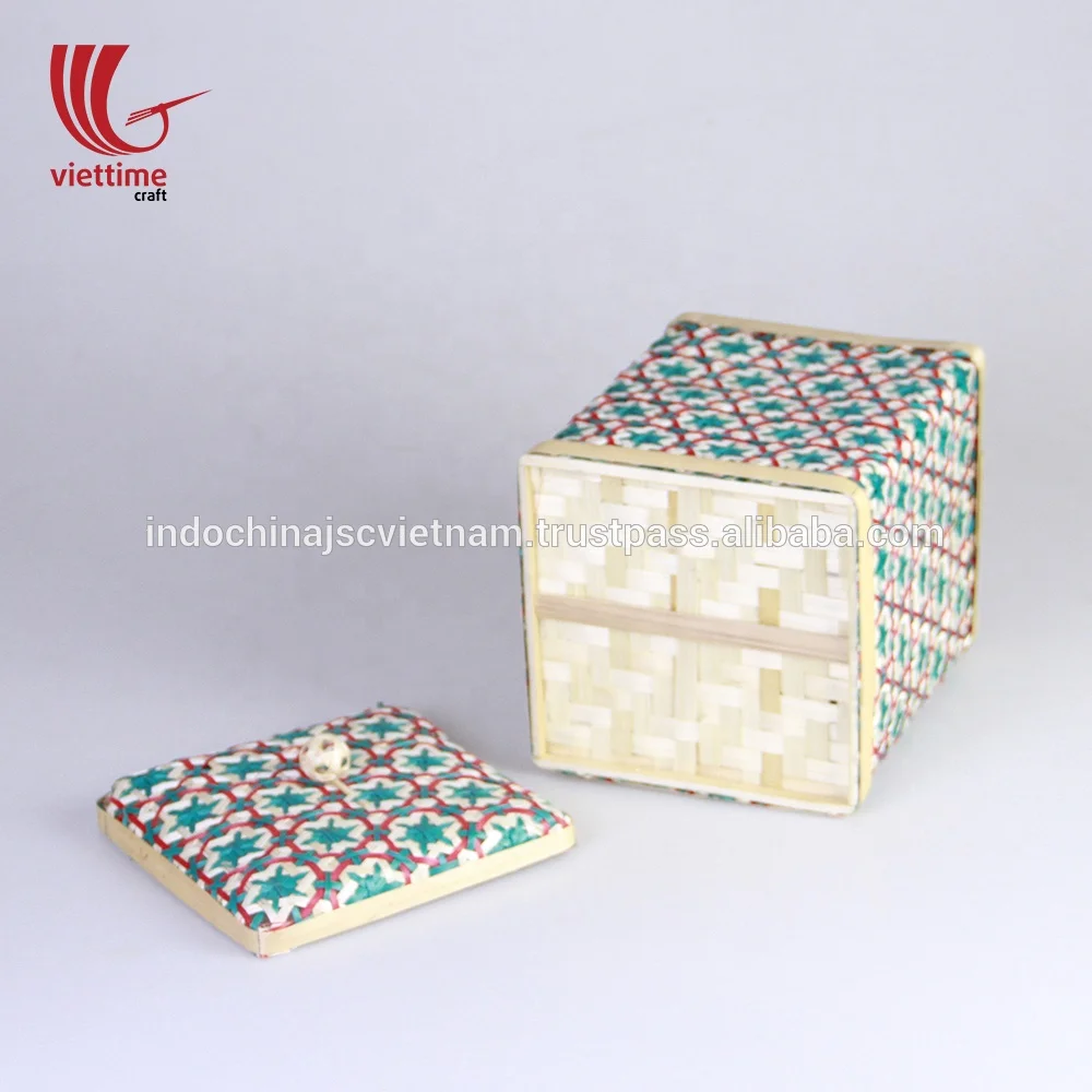 Wonderful Weaving Pikul Pattern Bamboo Box, Bamboo Gift Box, Bamboo Storage Box Kitchen Organizer Vietnam Wholesale