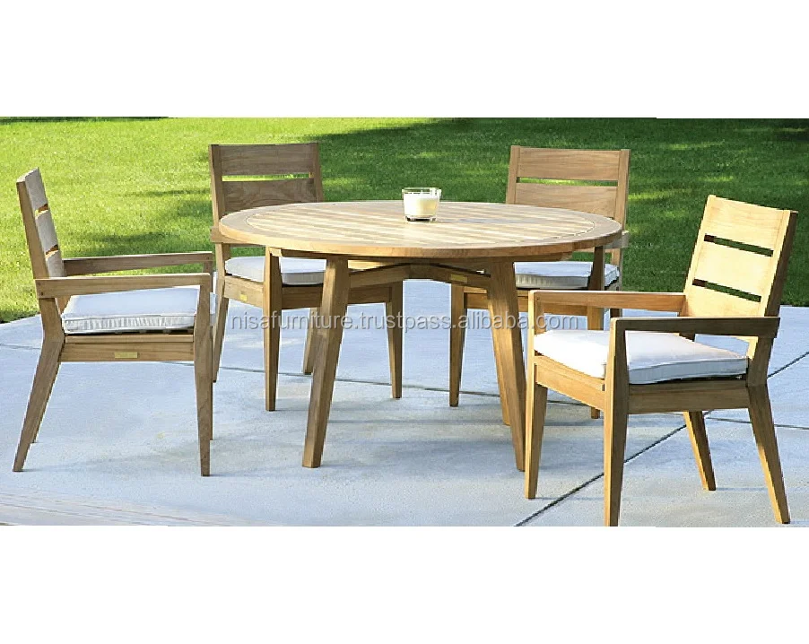 Round Teak dining chairs and table garden patio outdoor furniture sets