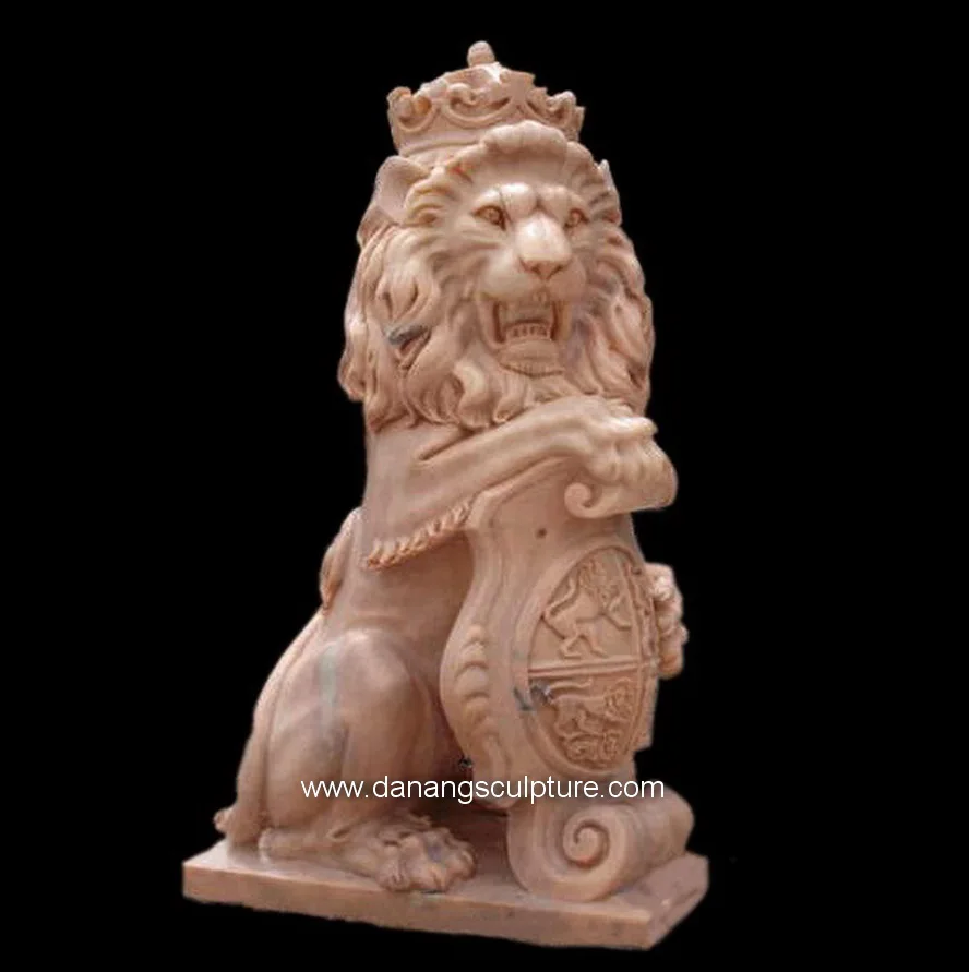 Оптовая продажа резьба по индивидуальному заказу натуральный мраморный камень статуи Львов король льва с короной
