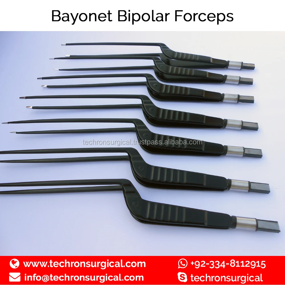 European Bayonet Angled Down Electro Insulated Bipolar Forceps 22cm Tip 1.5mm