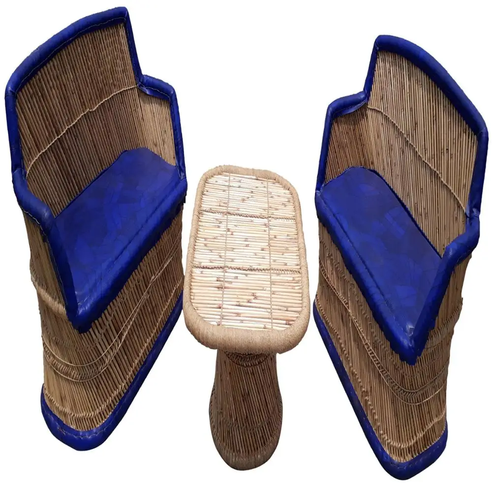 Stylish Restaurant Garden Set 2 Sofas Table Furniture Rattan Bamboo Hotel Restaurant Poolside gardensets Lawn Patio Natural