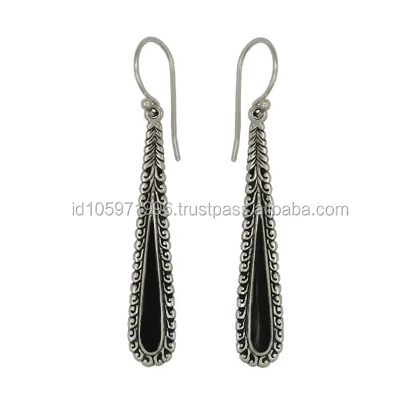 
Bali Bird Feather 925 sterling Silver Earring with Black Sea Shell 