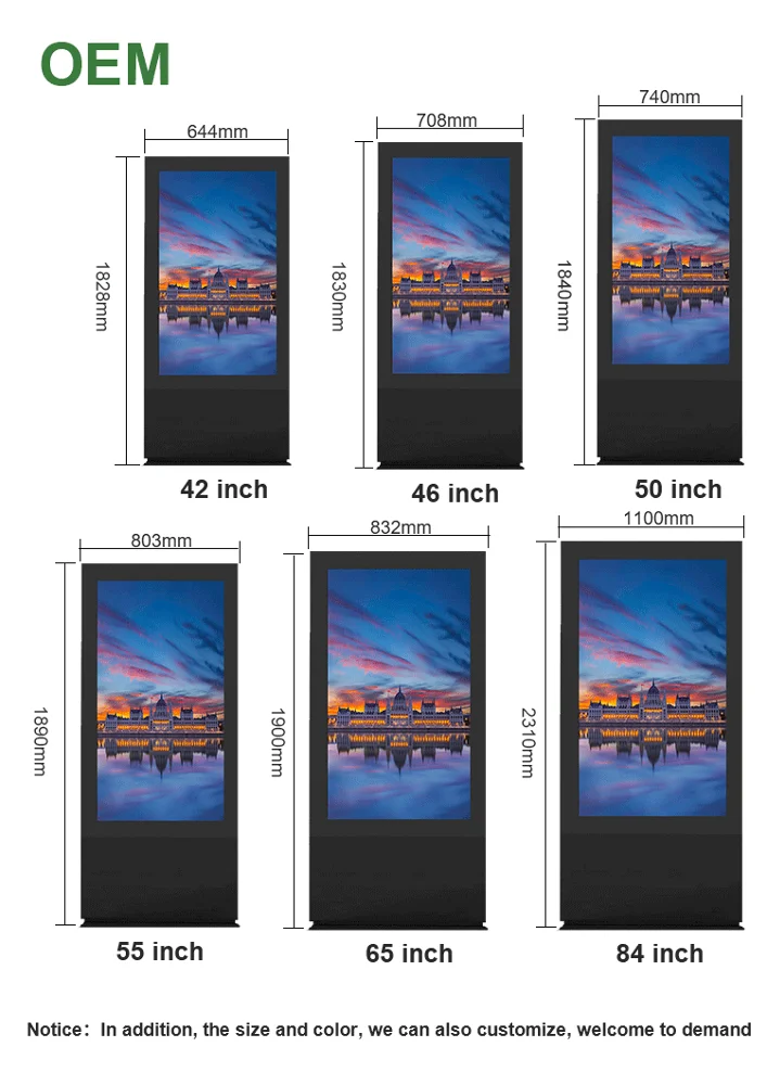 65 55Inch Free Outdoor Capacitive Floor Standing 4k LCD Dynamic Digital Signage Posters Advertising Player Touch Screen