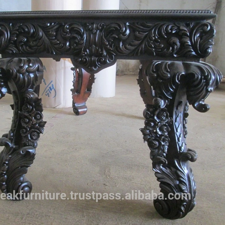 Antique Heavy Carved Writing Desk with 3 Drawers