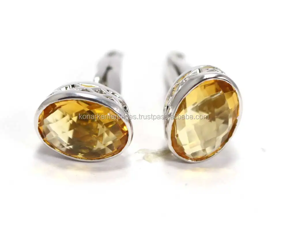 Граненые золотые топазы 925, оптовая продажа, запонки из стерлингового серебра с драгоценными камнями, мужские ювелирные изделия