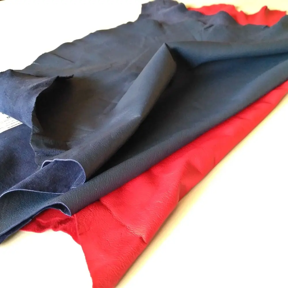 Real Leather Goat Batting Navy and Red color for Gloves Material