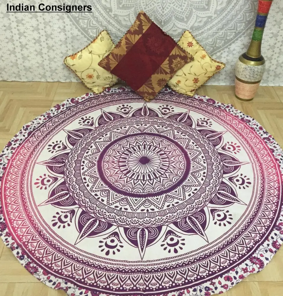 Cotton Beach Towel Mat Picnic Mat Mandala Flower Multiple Color Cool 49' Roundie Hippie Round Yoga