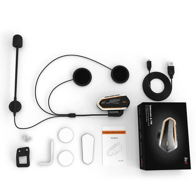 QTBE6 Motorcycle Helmet Intercom Headphones Wireless Intercom Handsfree Waterproof FM Radio Headset Motorcycle Headphone