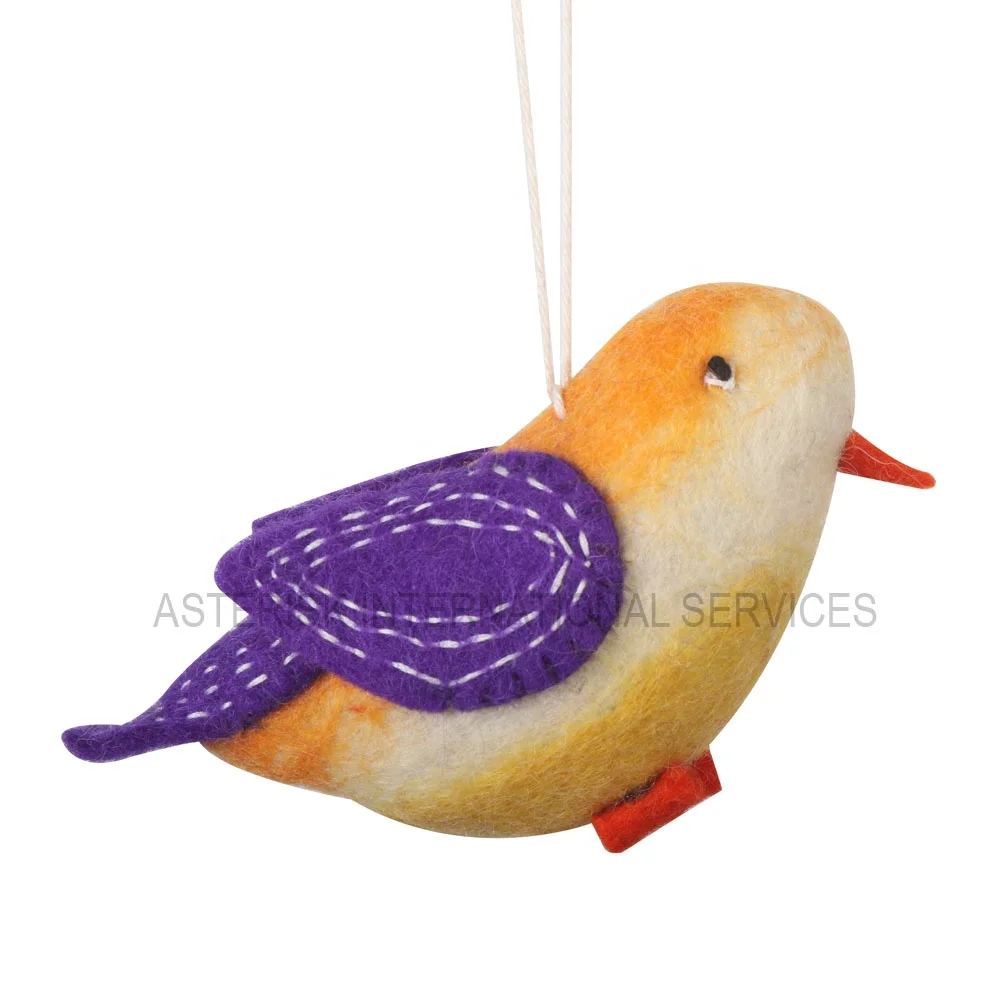 Handmade 100% NZ Wool Wet Felt Bird Decor Cute Christmas Birds Ornaments Eco-friendly Educational Toys Wet Felt Birds Hanging
