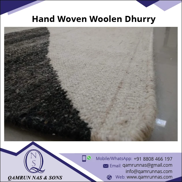 100% Wool Hand Woven Woolen Dhurrie Rugs from Indian Manufacturer in zig zag design and cheap price