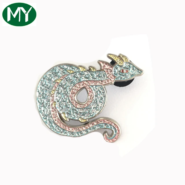 Custom made glitter badge gold hard enamel pins with chain