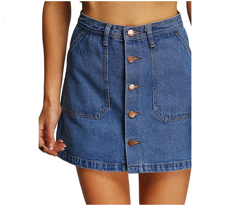 Factory price hot selling ladies high waist jeans mini skirt fashion line cotton spandex short denim skirt for woman