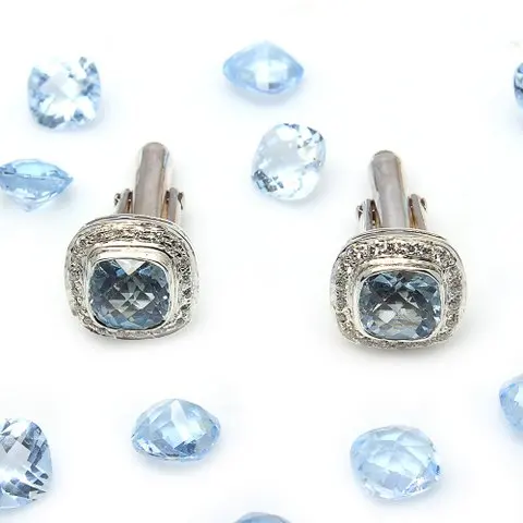 Blue Topaz Hydro Cuff Links 925 Sterling Silver Cufflinks Wedding Engagement Cuff links