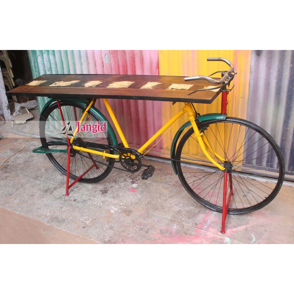 Iron and Wooden Cycle Bar Table