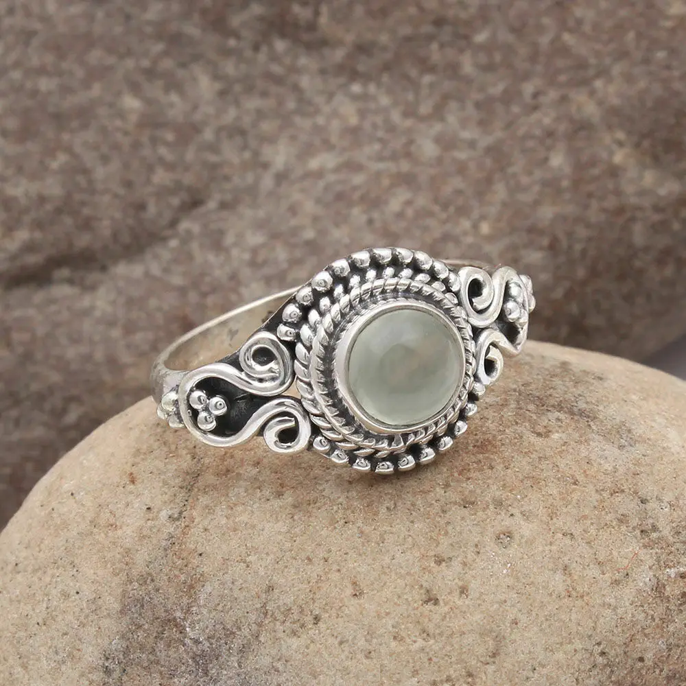 Elegant Prehnite Gemstone 925 Sterling Silver Ring Jewelry Wholesale Handmade  Fashion Gemstone Ring