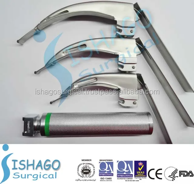 Single Use Macintosh Fiber Optic Flexible/Mccoy Laryngoscope Set of 3 Blades and 1 Battery Handle by ISHAGO SURGICAL