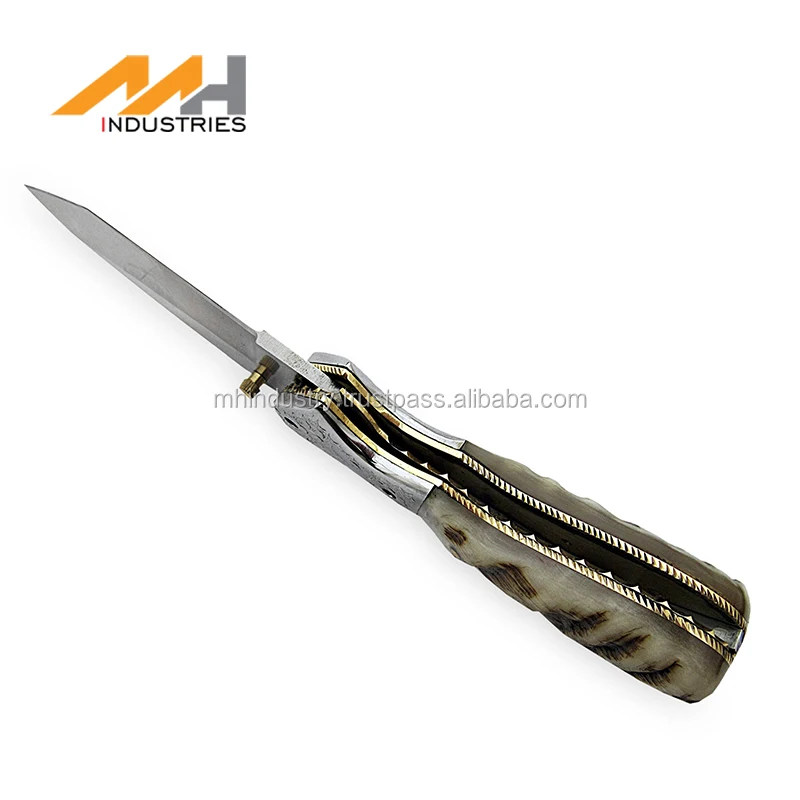 
Custom Handmade Damascus D2 Steel Hand Engraved Folding Knife 