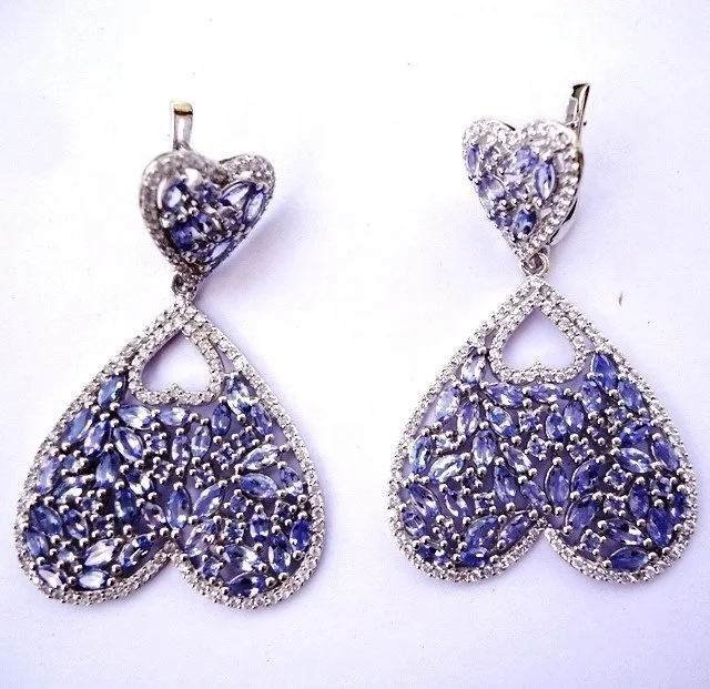 Latest Heart Shaped Semi-precious Stones Earrings Design 925 Sterling Silver Dangle Earrings