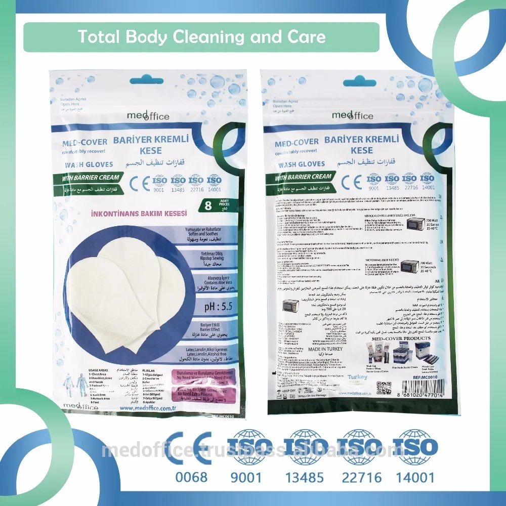 Wash Gloves With Barrier Cream (Non woven Wet Gloves) 14,5cmx23cm Wet Glove Dimension Medical Grade