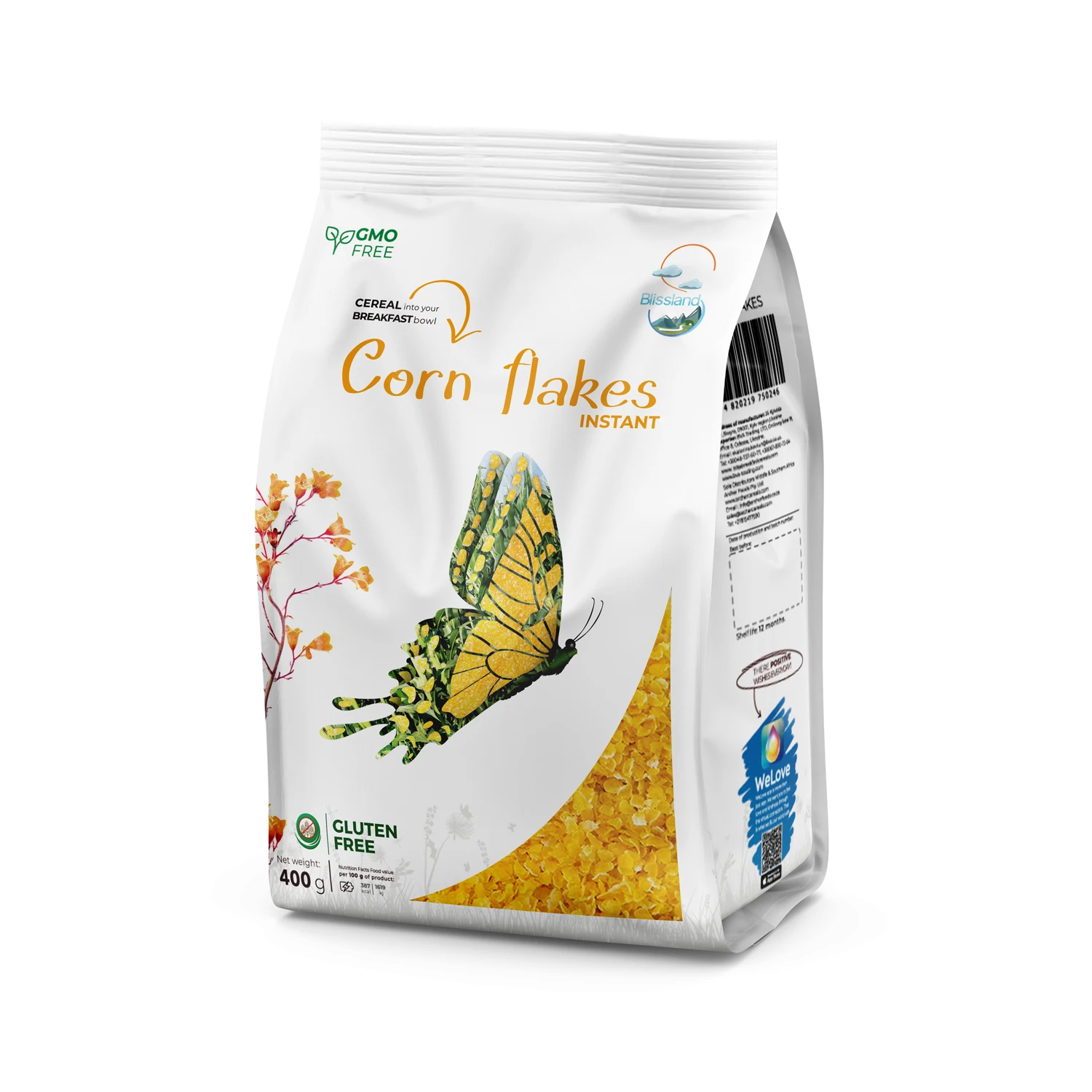 Gluten free Corn flakes of instant cooking breakfast cereal