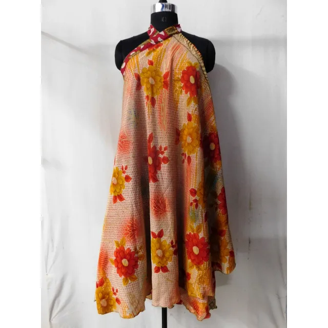 Indian handmade women wear long wrap around skirt vintage silk sari magic dress