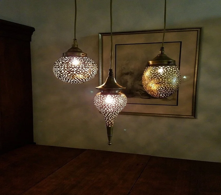 Moroccan style round pierced brass lantern