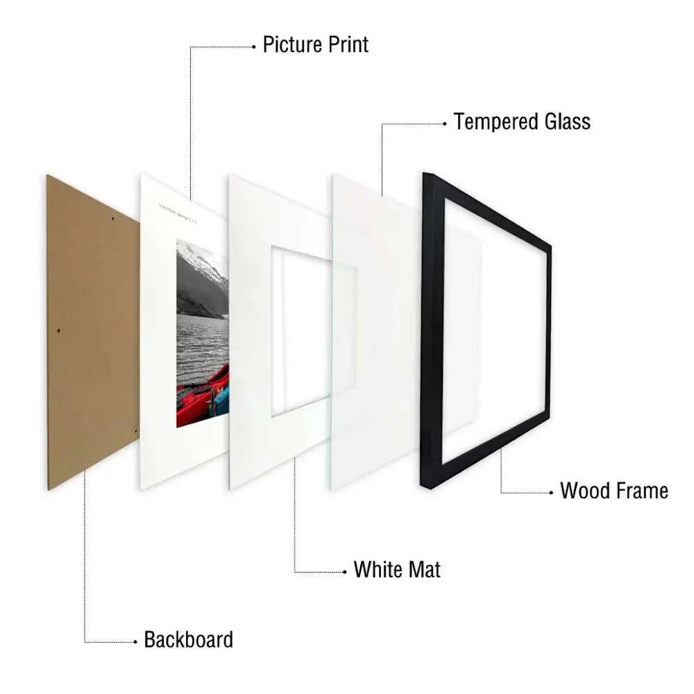 12x12 Square Wood Picture Frame, Matted to Fit Pictures 8x8 or 12x12 Without Mat (Black)