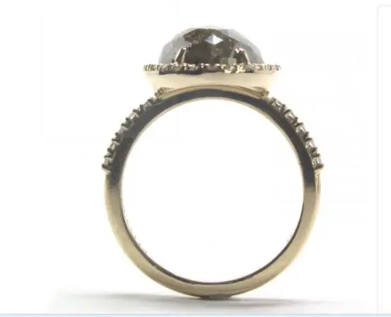 Latest Design 1.55 Carat Fancy Pear Shaped Salt and Pepper Diamond Ring With Halo For Engagement 14k Yellow Gold