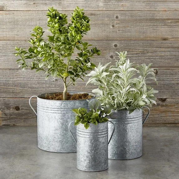Set of 3 Large Round Hammered Metal Planters Heavy Duty Highly Durable Floor Pot for Living Room, Indoor and Outdoor, Balcony