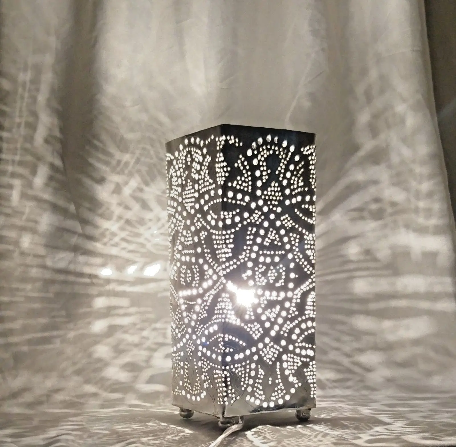 BM13 Handmade Silver Plated Tin Square Filigrain LED Table / Floor Lamp