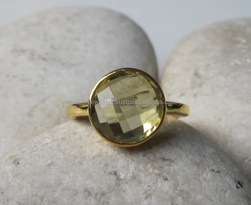 Lemon Topaz Quartz Beautiful Handmade Gemstone Ring In 925 Sterling Silver