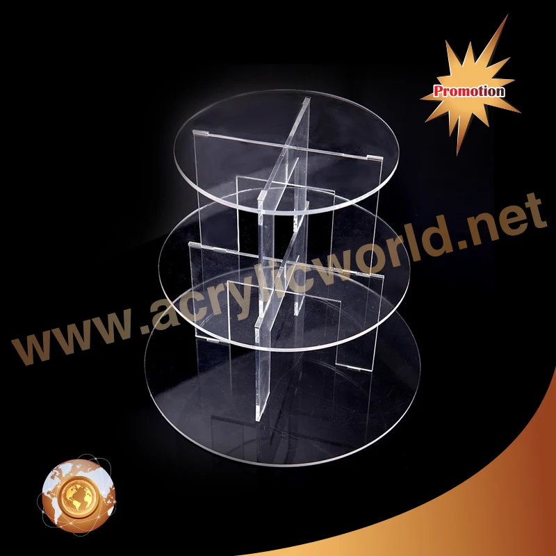 Factory Rotating Premium Clear Acrylic 3 Tier Round Cupcake Stand / Deluxe Cake Display