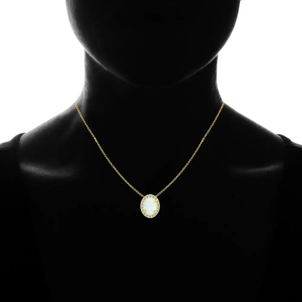 
Yellow Gold Plated 925 Sterling Silver Synthetic Opal with White CZ 18 inch Chain Necklace 
