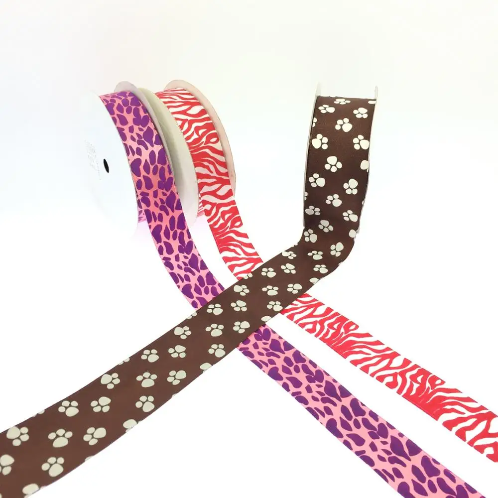 Cute animal printing grosgrain ribbon leopard printed ribbon animal footprint ribbon for everyday