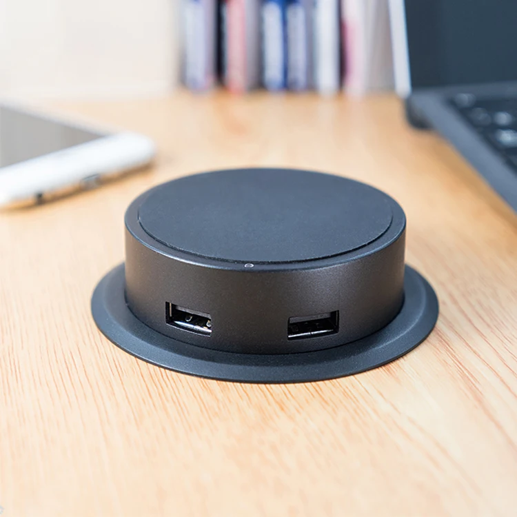 QI-02N Pop up Mobile Wireless Charger With USB Outlet for Desk