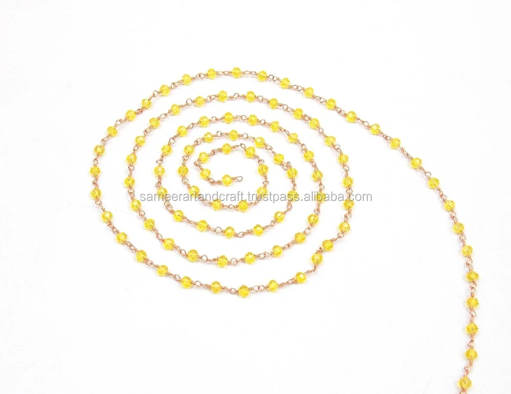 Gold Plated Jewelry Yellow Quartz Wire Wrapped Natural Multi Gemstone Jewelry  Beaded Rosary Coin Charm Chain