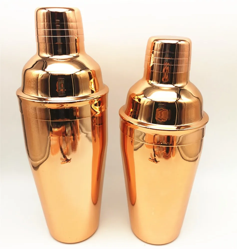 
High Quality Custom Logo 550ml 750ml Rose Gold Shine Black Silver Copper Color plated Stainless Steel Cocktail Shaker set 