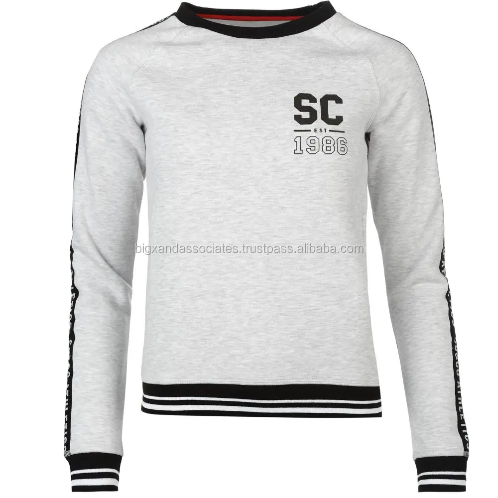 Fashion ladies embroidered Latest Design Long Raglan Sleeves Rib Knit Cuff Crew Neckline Sweatshirt round neck sweatshirt