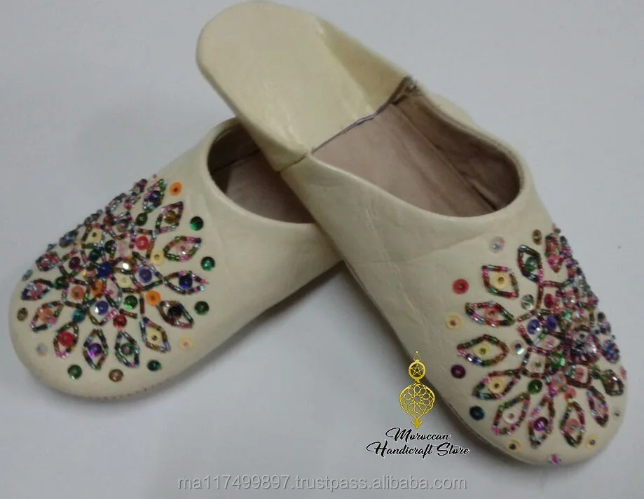 fashionable Slippers for Women Handmade Genuine Leather and sequins Sandals