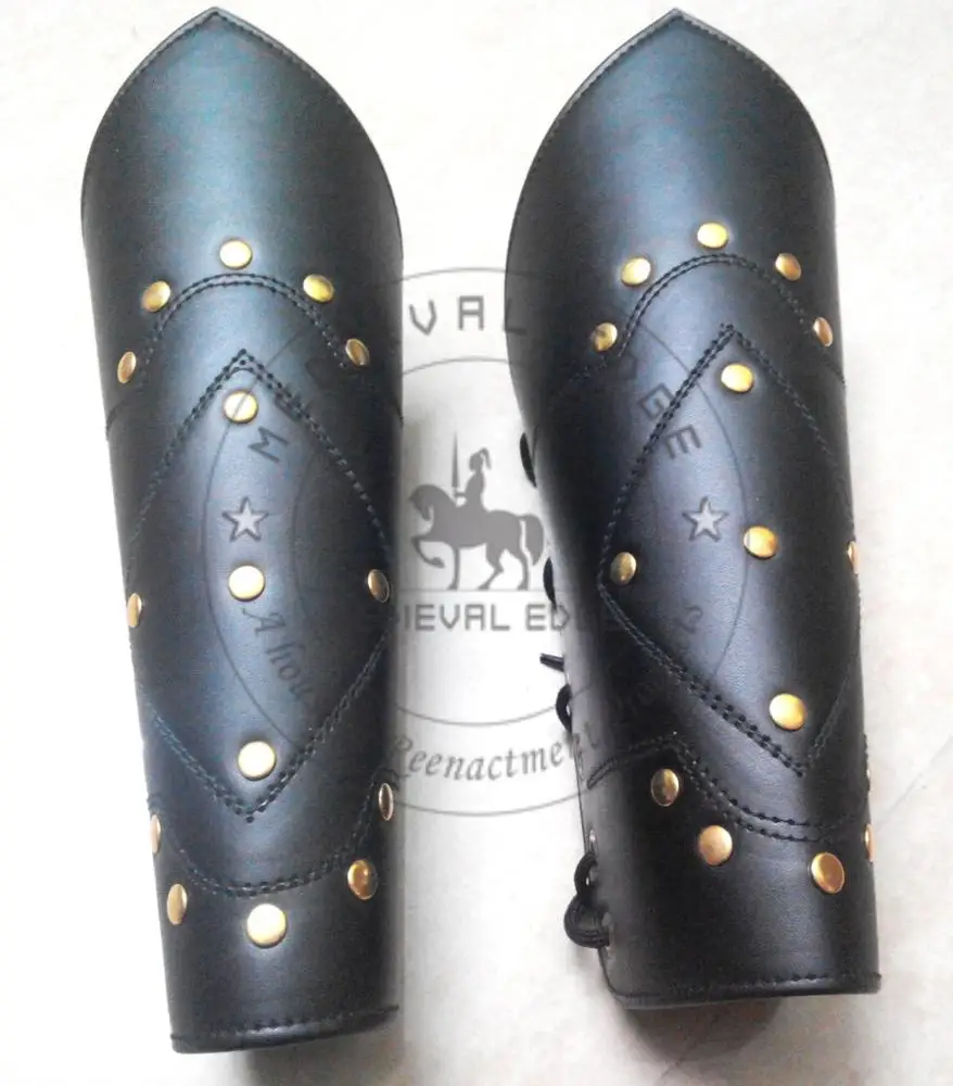 Средневековый стиль черный кожаный нарукавник с дизайнерским медным болтом