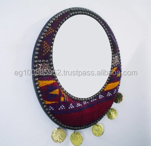 W32 Bedouin Wool Woven Handmade Round TAPESTRY Wall Mirror Frame