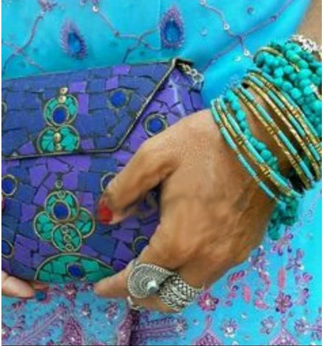 Hot sale mobile holder assorted designs & colors mosaic stone metal clutch box bag