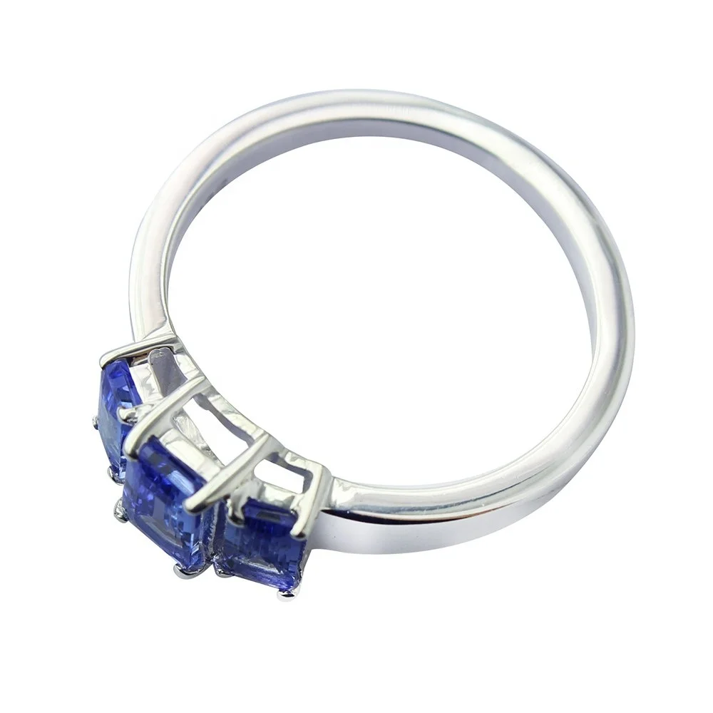 100% 925 Sterling Silver Emerald Cut Blue Colored Gemstone Vintage Party Ring For Women Fine Jewelry Wholesale