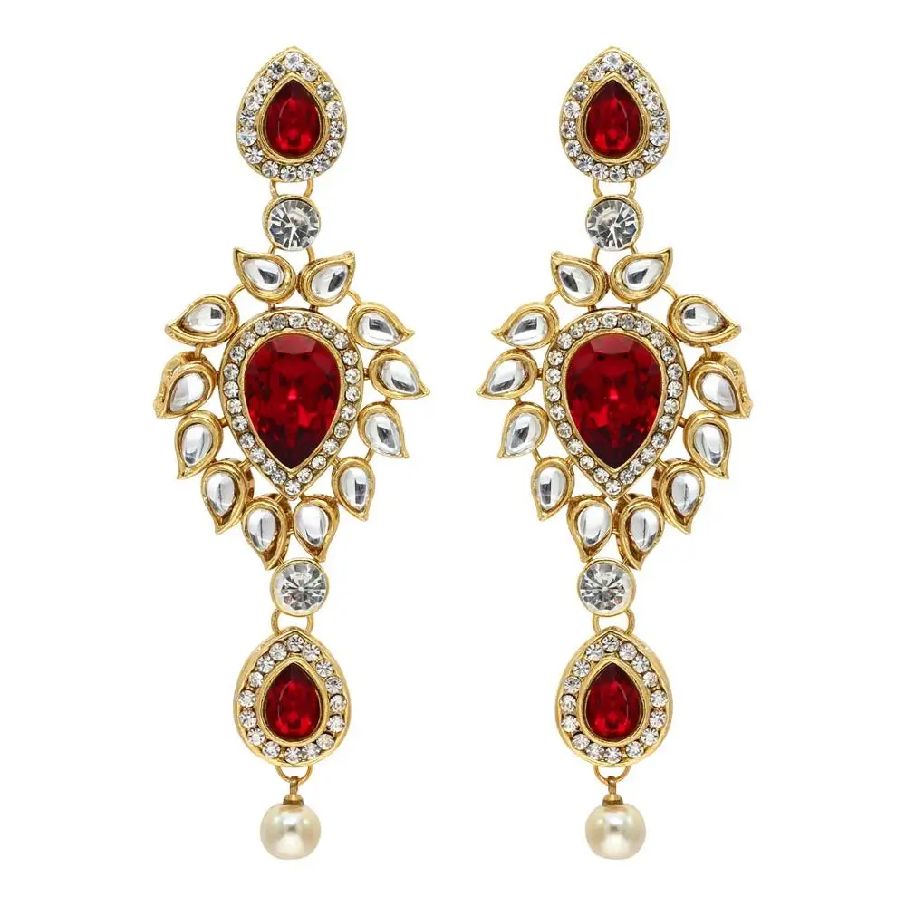 Green Color Kundan Earrings For Girls & Women